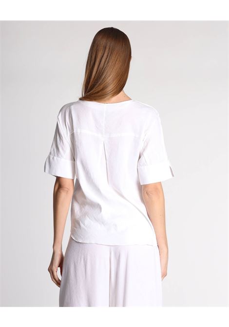 ALESSIA SANTI - White pure linen blouse with front pocket, short turn-up sleeves and rounded hem for cool, sophisticated summer looks ALESSIA SANTI |  | 511SD45037S2127